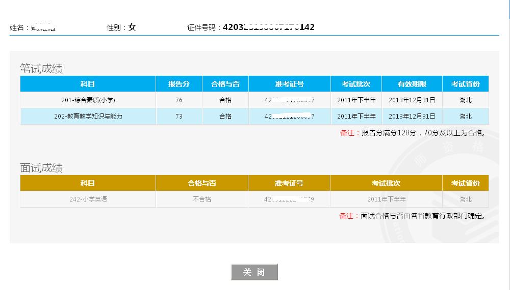 筆試合格面試不合格成績查詢結果